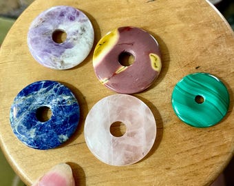 5 gemstone donut pendants Amethyst Jasper Sodalite Quartz Malachite