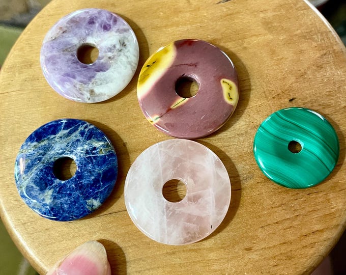 5 gemstone donut pendants Amethyst Jasper Sodalite Quartz Malachite