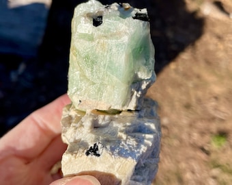 328g Aquamarine and Black Tourmaline on Feldspar Repaired
