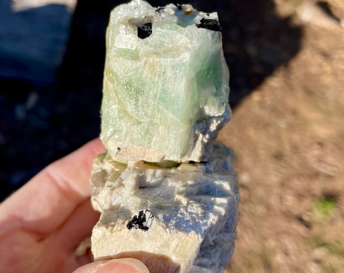 328g Aquamarine and Black Tourmaline on Feldspar