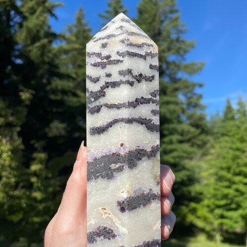 1.93 lb Purple Zebrastone Obelisk shops Pillar Tower Point Wand Column Generator