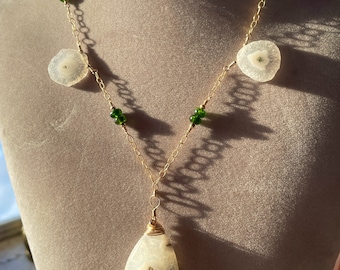Solar Quartz And Chromium Diopside On 24K Gold Filled Chain