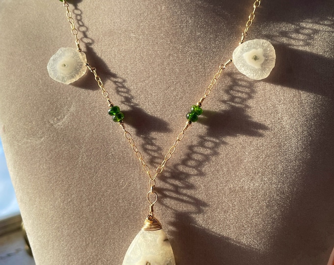 Solar Quartz And Chromium Diopside On 24K Gold Filled Chain