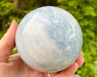 85mm Blue and White Calcite Sphere Orb Ball Mineral Display Specimen