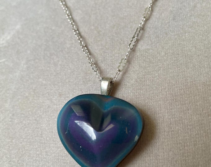 Rainbow Obsidian Heart on 19 inch Sterling Silver Chain