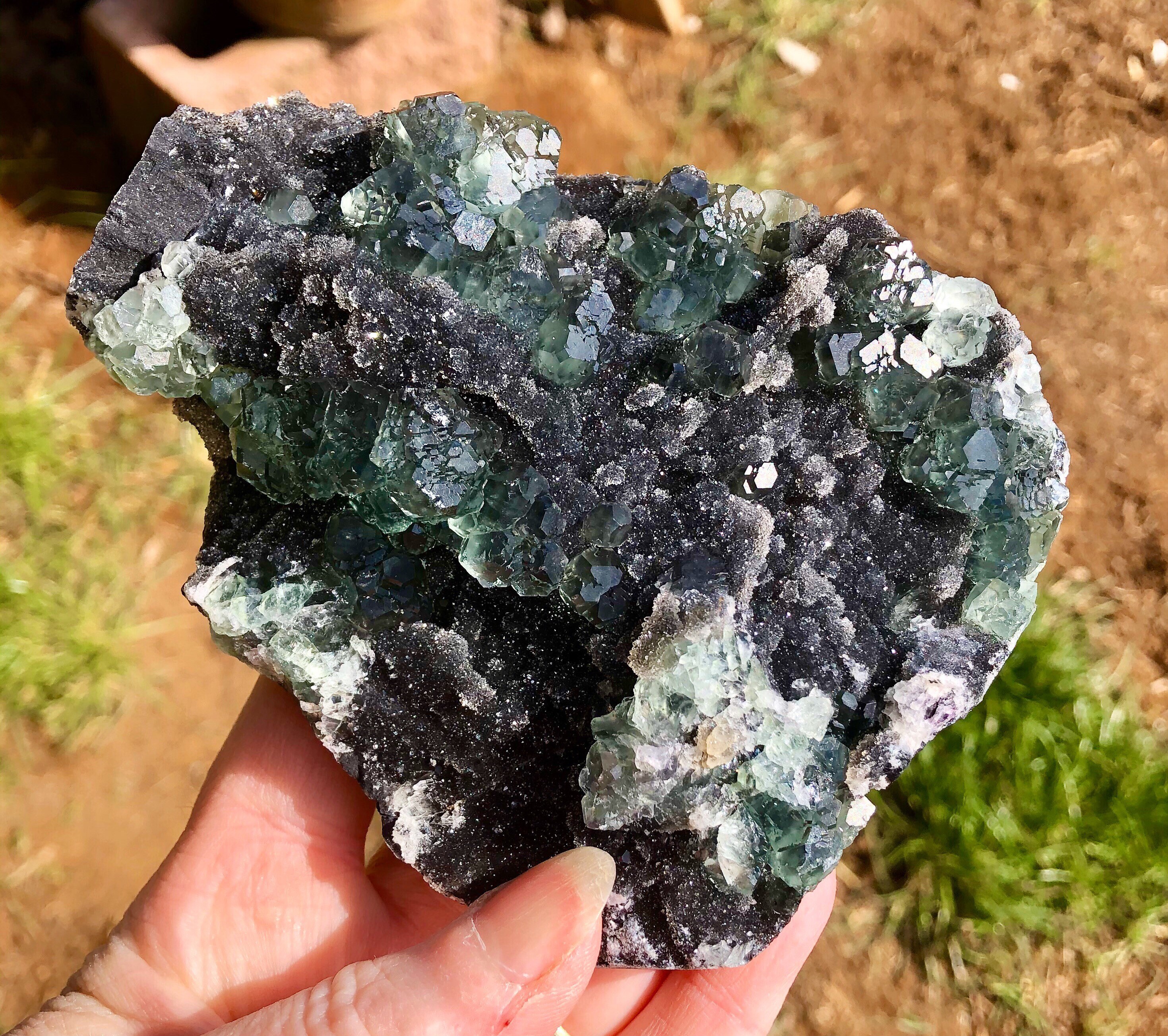 444g Green Fluorite On Druzy Gray Smoky Quartz Crystal ...