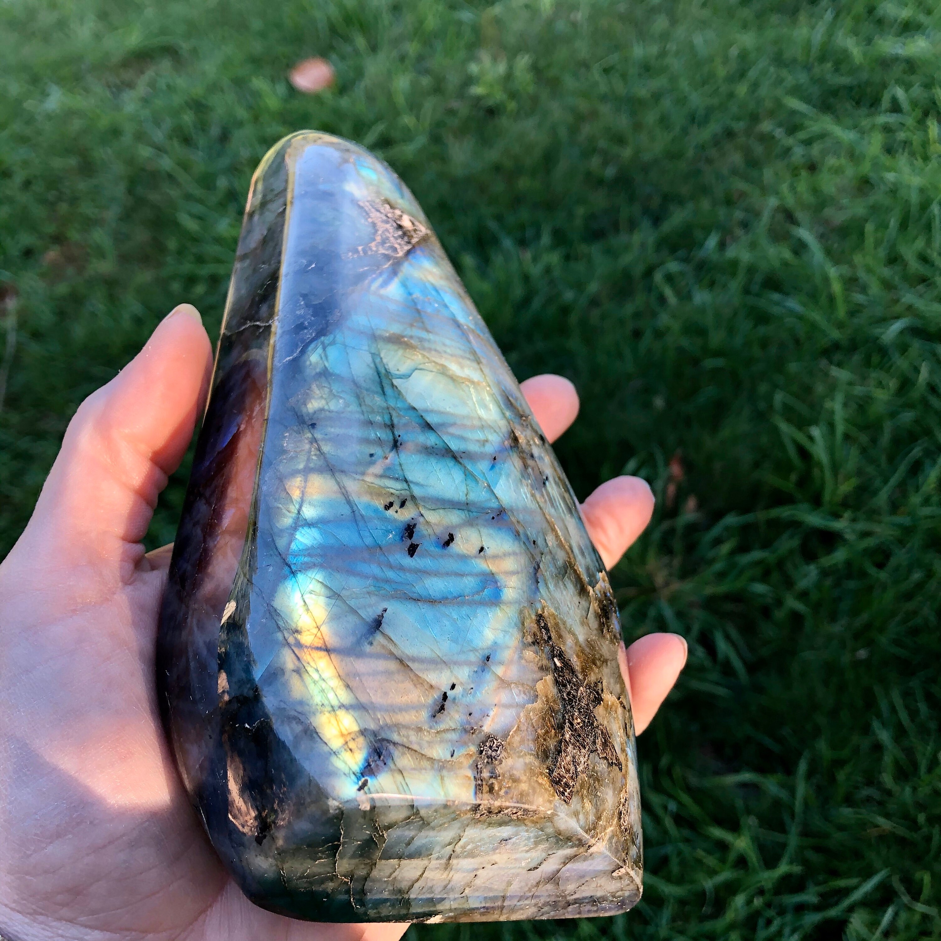 Blue flash Spectralite Labradorite standing freeform specimen
