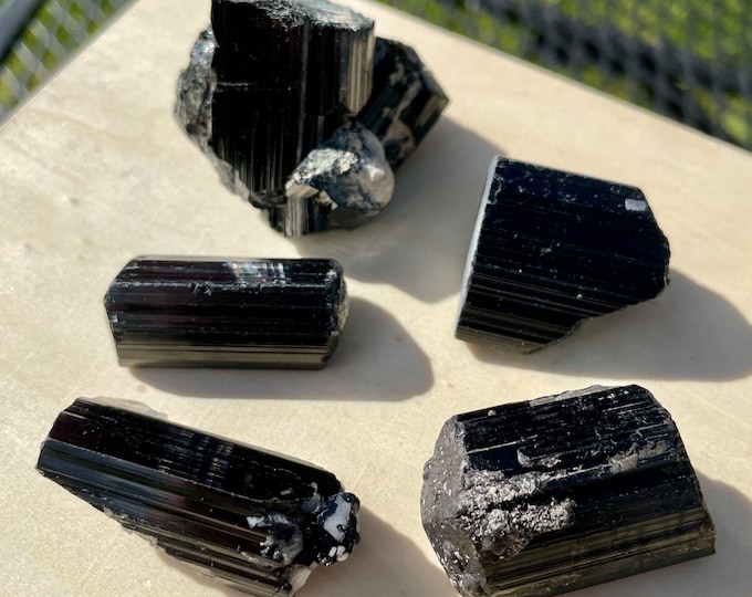 Black Tourmaline Crystal Mineral Display Specimens Set of 5