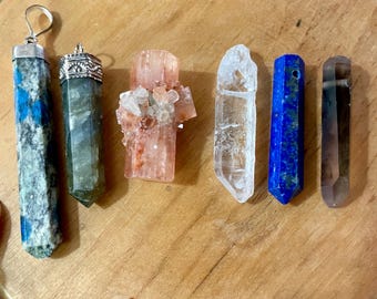 6 Crystal Pendants Sterling Silver and drilled