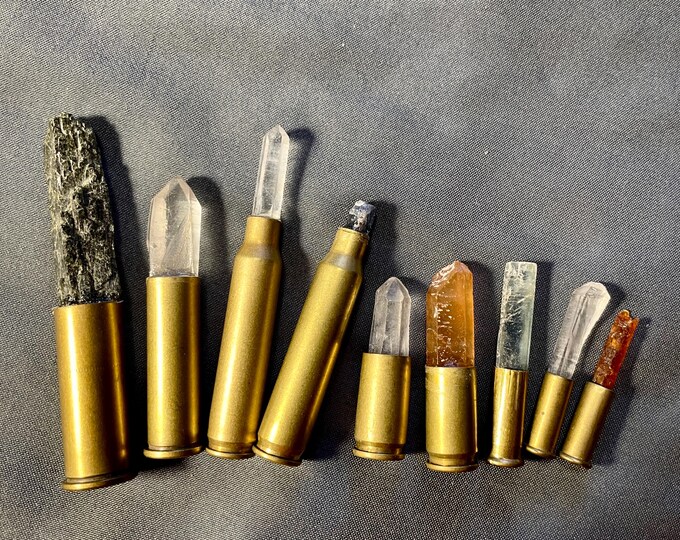 9 Crystal Bullets with Epidote Aquamarine Topaz Apatite Sapphire Tourmaline Quartz