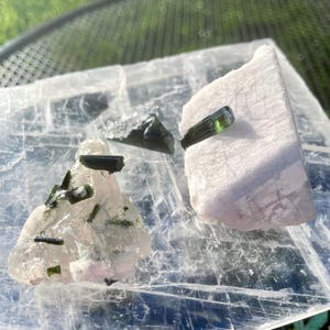 Gem Green Tourmaline Crystals in matrix Set of 3