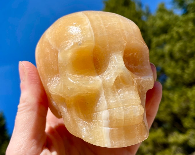 Orange Banded Calcite Crystal Skull