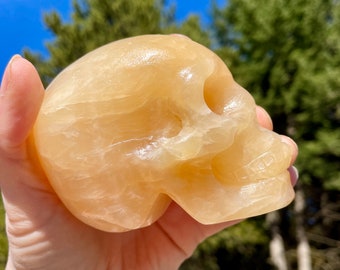 Orange Banded Calcite Crystal Skull