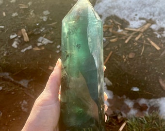 3.38 lbs Fluorite Obelisk Pillar Tower Point Wand Column Generator