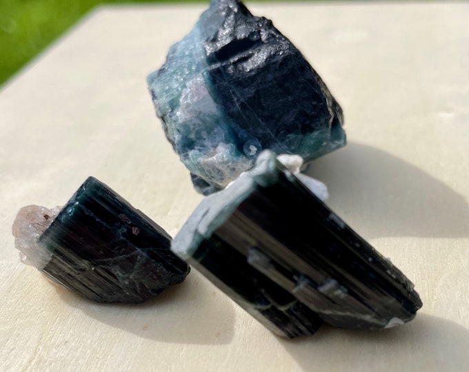 Terminated Blue Cap Tourmaline Crystals Set of 3