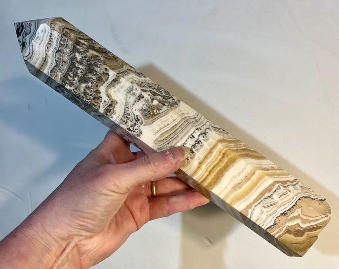 2.9 lb Yellow Banded Calcite Obelisk Pillar Tower Point Wand