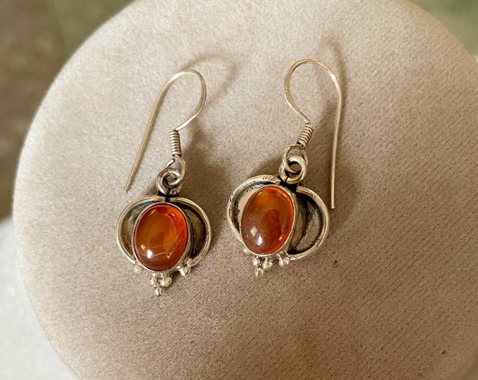 Orange Carnelian Agate and Sterling Silver Earrings