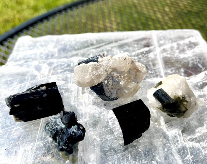 Blue Tourmaline Crystal Mineral Display Specimens Set of 5