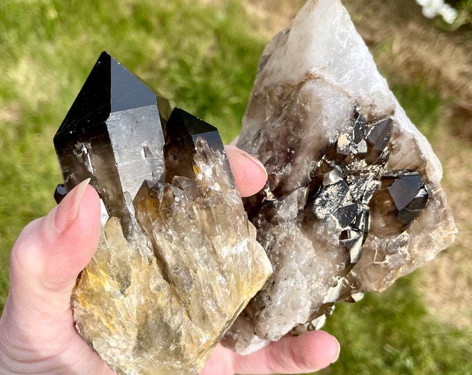 Smoky Quartz Crystal Clusters Set of 2