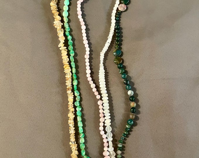5 strands of gemstone beads Rutile Chrysoprase Kunzite Moonstone Bloodstone