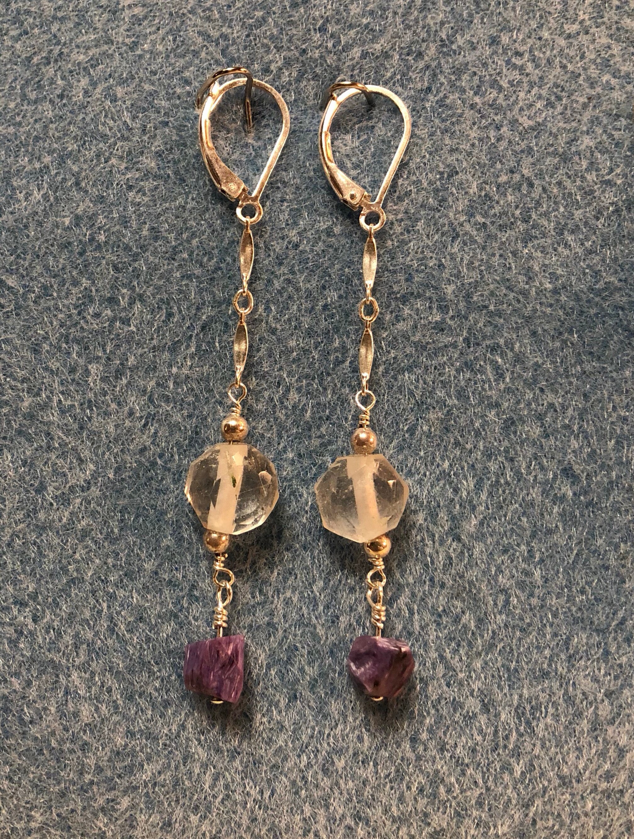 Topaz, Charoite and Sterling Silver Chain Earrings