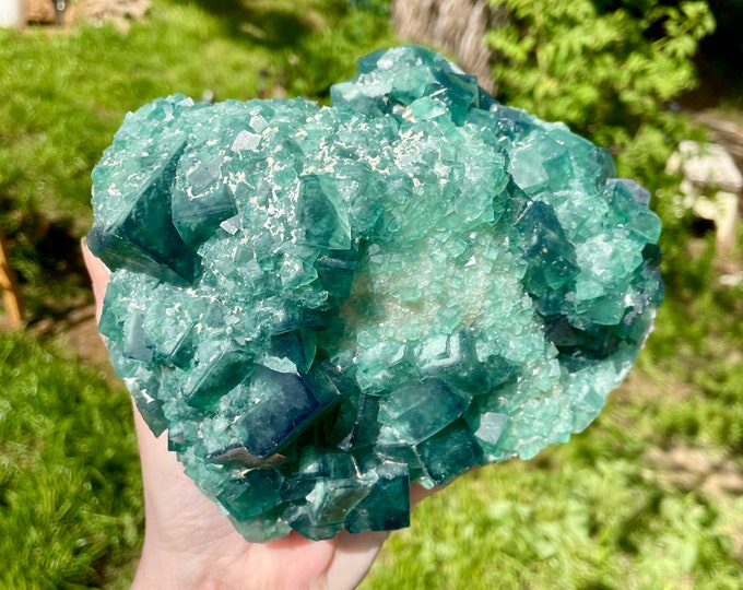 Green Cubic Fluorite On White Quartz Crystal Cluster 8.86 lbs