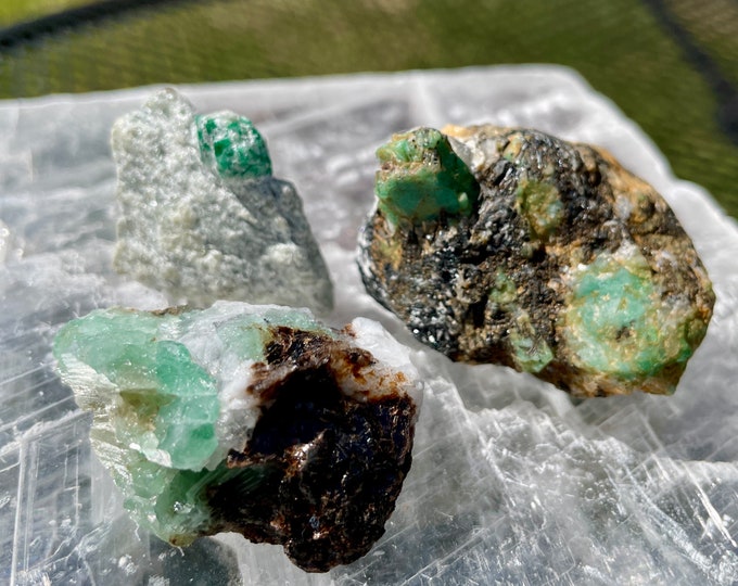 Emerald in Matrix Mineral Display Specimens Set of 3