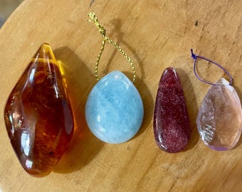 4 drilled across top pendants Amber Aquamarine Muscovite Fluorite