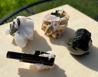 Terminated Green Tourmaline Crystal Clusters Set of 4