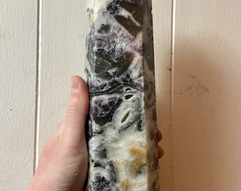 3.9 lbs Fluorite and Quartz Obelisk Pillar Tower Point Wand Column Generator