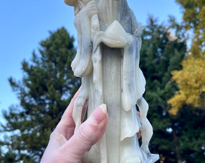 Chinese Longevity Statue Handcarved Soapstone Display
