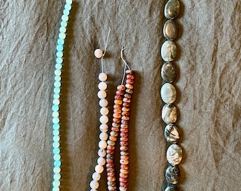 4 Strands of Gemstone Beads Jaspers and Blue Opal