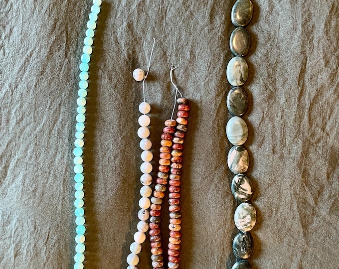 4 Strands of Gemstone Beads Jaspers and Blue Opal