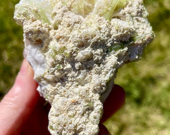 Green Tourmaline with Lepidolite on Quartz Cluster 189 grams