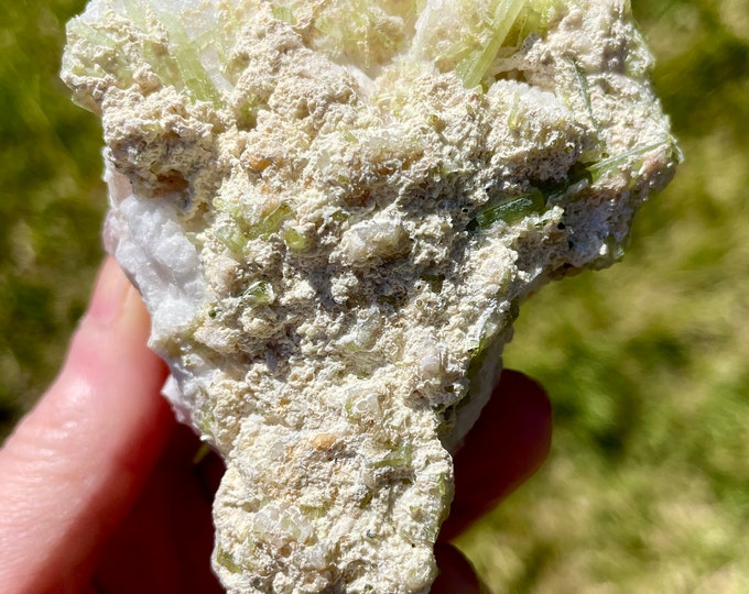 Green Tourmaline with Lepidolite on Quartz Cluster 189 grams