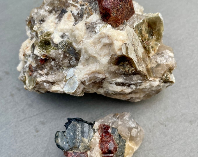 Red Garnet on Quartz Crystal Clusters Set of 2