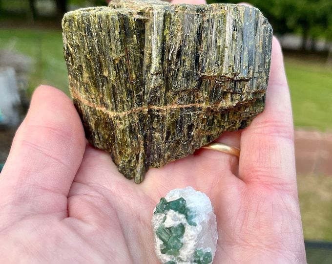 Large Epidote Cluster and Elbaite Tourmaline