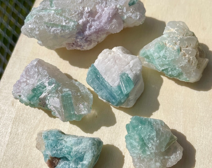 Elbaite Tourmaline Crystal Clusters Set of 6