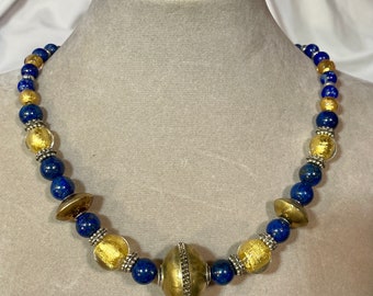 Lapis Lazuli with Handmade and Vintage Venetian Bead Necklace