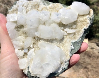 1.9 lbs White Apophyllite Quartz And Calcite Crystal Cluster Mineral Display Specimen