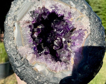 Amethyst Geode with Yellow Calcite Crystal Cluster 9.44 lbs