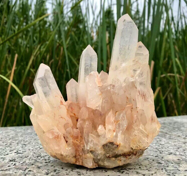 Large upright peach colored Quartz Crystal Cluster Mineral Specimen