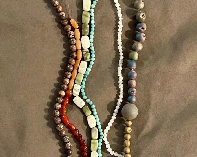 6 strands of gemstone beads Jasper Moonstone Druzy Serpentine Carnelian Amazonite