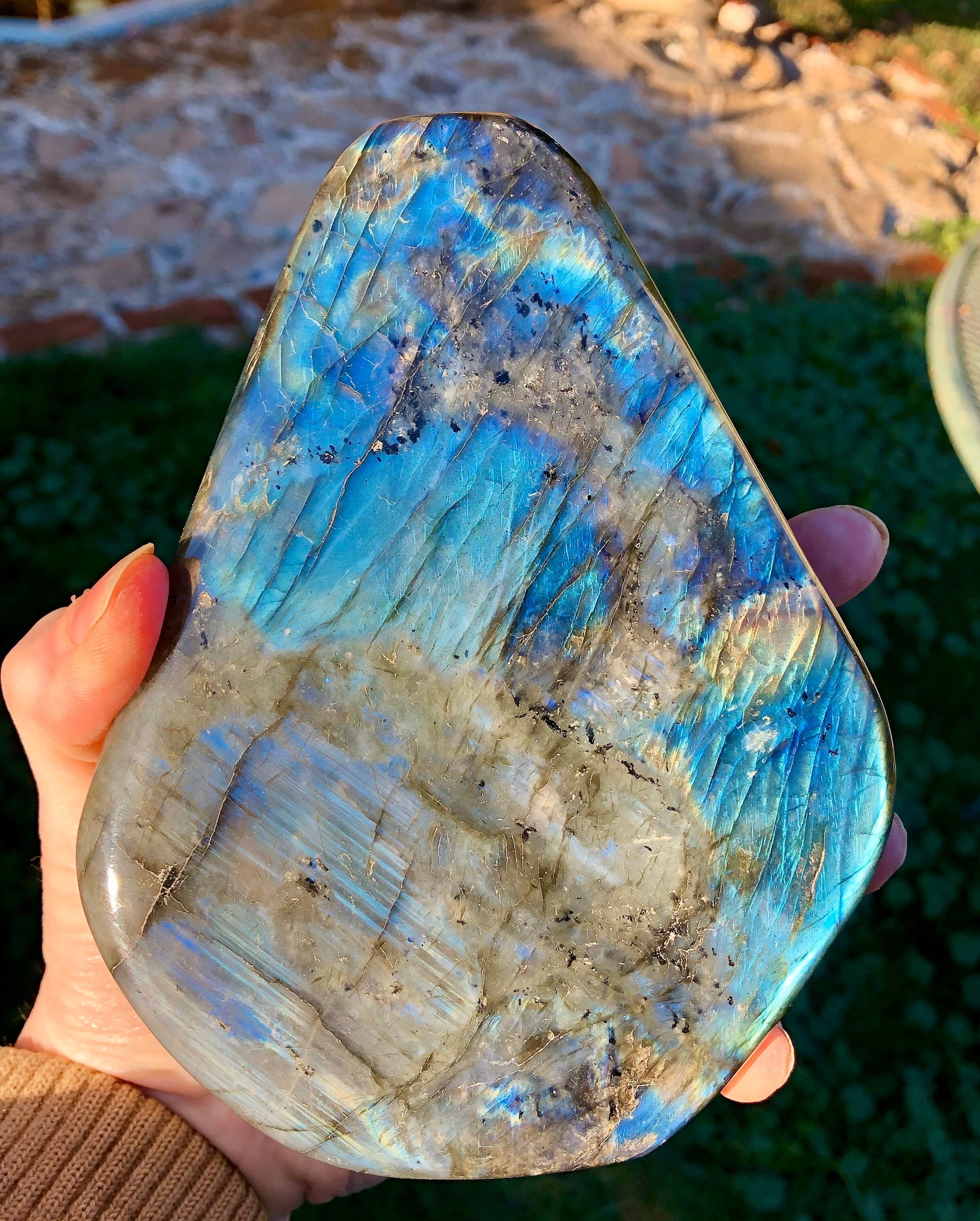 1362g Blue Flash Labradorite Spectralite Standing Polished Freeform Mineral Display Specimen