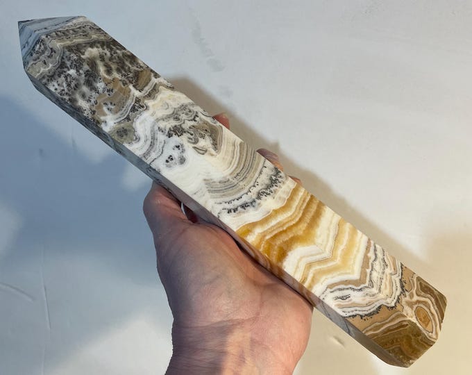 2.43 lb Banded Calcite Obelisk Pillar Tower Point Wand
