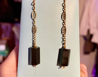 Black Tourmaline and 24k Gold Filled Earrings