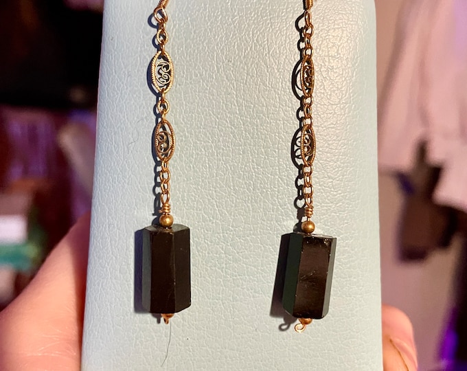 Black Tourmaline and 24k Gold Filled Earrings