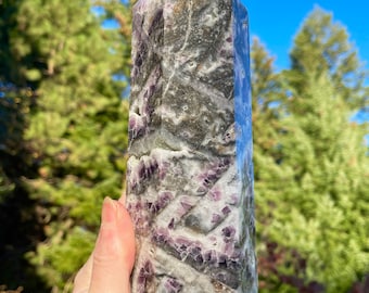 3.1 lbs Purple and White Fluorite Obelisk Pillar Tower Point Wand Column Generator