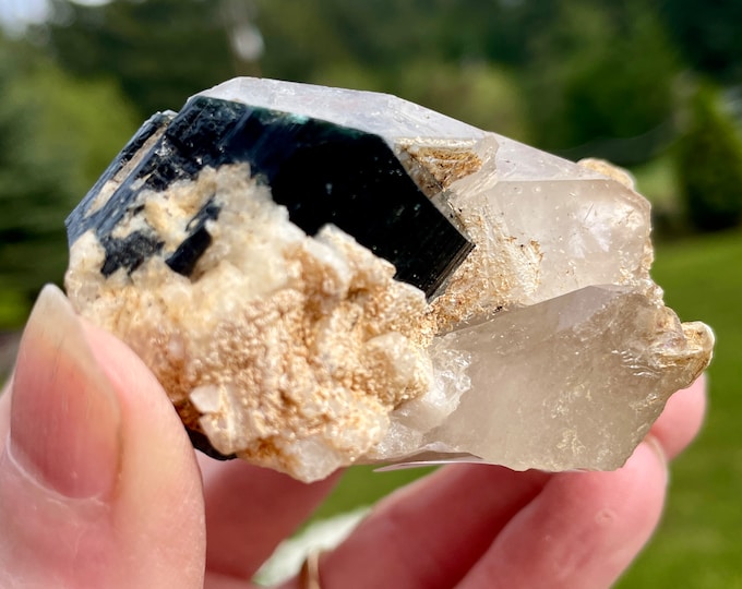 Blue Green Tourmaline in Quartz and Muscovite 117grams