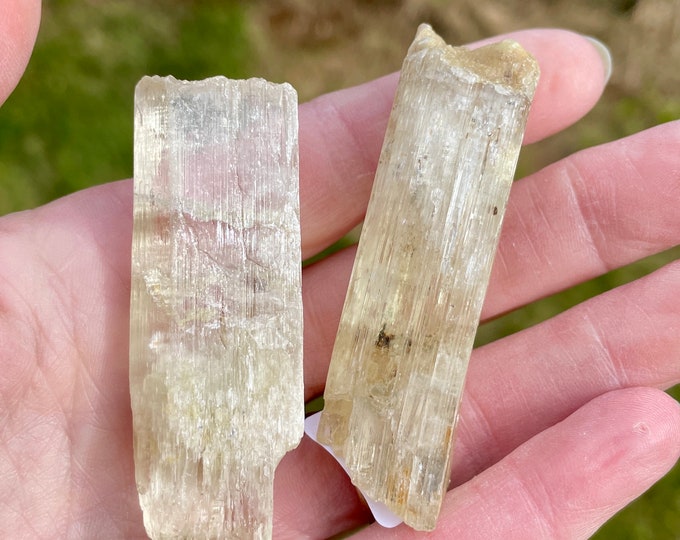 Green Kunzite Crystals 83 grams Set of 2